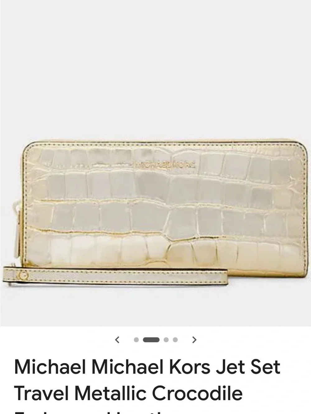 Michael Kors Gold Zip-Around Leather Wristlet Wallet with Detachable Strap
